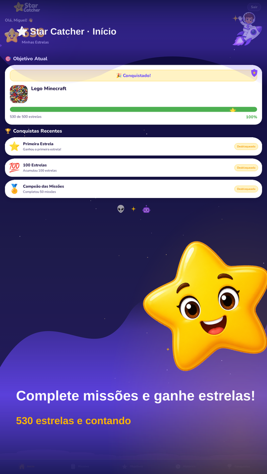 Tela inicial do app da criança