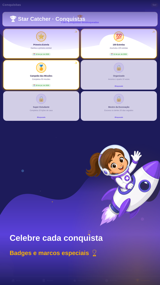 Conquistas no app da criança